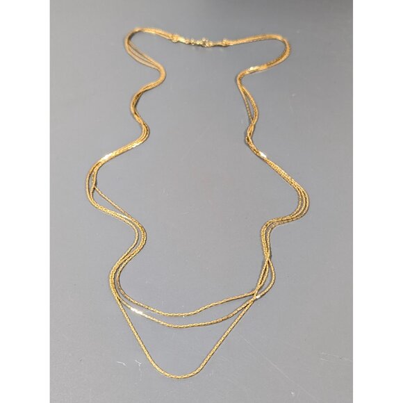 Vintage Gold Tone Triple Chain Layered Necklace Long 26" Classic Elegant - Picture 2 of 8